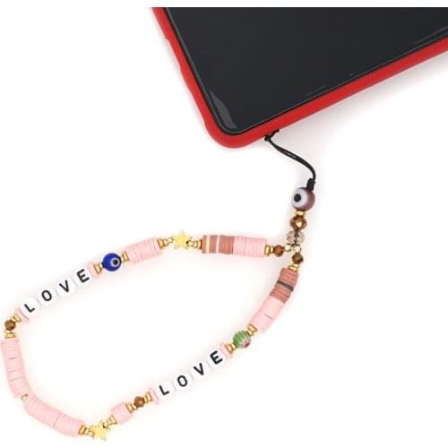 Boho Fashion Colorful Word Bead Key Chain Ropes Sling Lanyard Neck Strap Letter Beads Mobile Phone Wrist Strap Rope