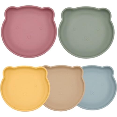 Baby Silicone Dining Plate With Sucker Bear Shape Baby Feeding Tableware Kitchen Children Training Dishes Plates Bowl BPA Free