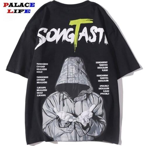 T-shirt Men Letter Cartoon character Printed T-shirt Couple Casual Retro Harajuku High Street Top 2021 Fashion Streetwear Summer