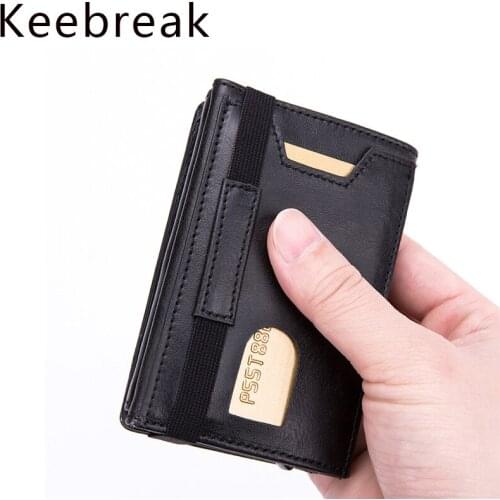 Keebreak NEW RFID Card Holder Mens Wallet Card Vintage Card Protection Metal Business Case Coin Cash Magic Zipper Pasjeshouder