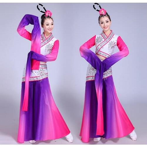 Classical dance costumes elegant costume female gradient Chinese national style Slim chiffon sleeves long sleeve ink clothing