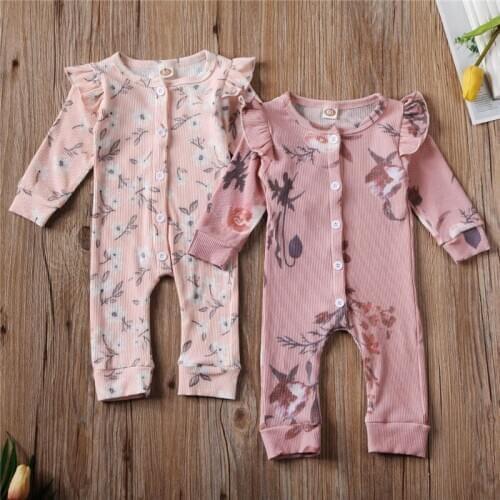 Newborn Baby Girl Floral Clothes Romper Jumpsuit Winter Ruffles Long Sleeve One Piece Cotton Outfits Spring