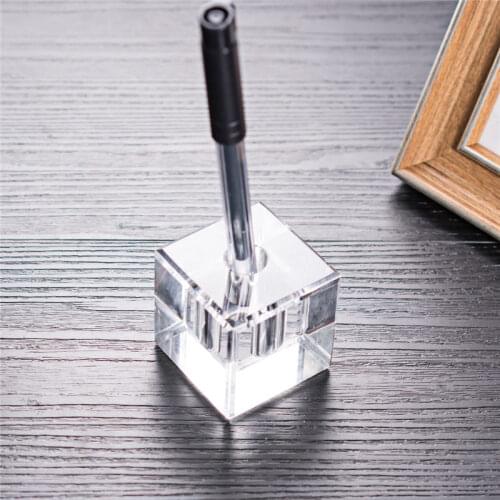 Square Clear Office Crystal Pen Holder Pen Rack Brush Container Home Office Decoration Accessories Holder For Desk Organizer