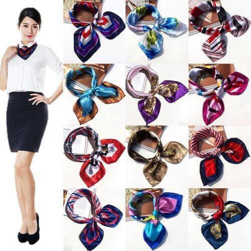 LNRRABC New Kerchief Women Printing Scarf Waiter Flight Faux Silk Vintage Wrap Hotel Hot Square Business Imitate 1PC Retro