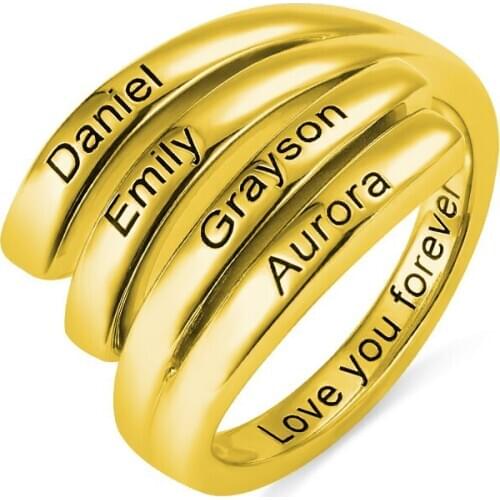 Custom 4 Names Ring Family Copper Korean Fashion Women Girl Mom Gift Anniversary Present Name Ring Present Accessories