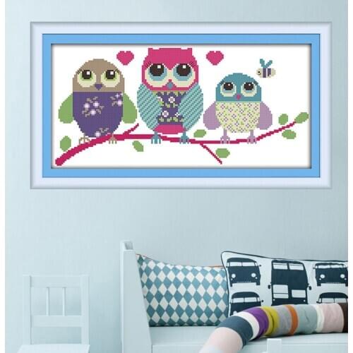 DIY Cute Owl Cross Stitch Kit Embroidery Practice Needles Instruction Set
