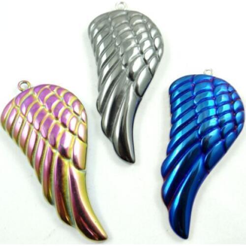 Natural Quartz crystal Titanium Hematite hand-Carved wing Gem pendant for diy jewelry making necklace Accessories3pcs