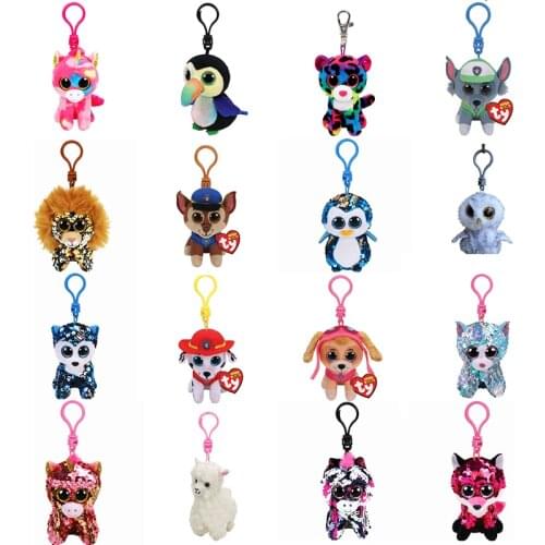 New 4" 10cm Ty Big Eyes Plush Keychain Unicorn Fox Owl White lamb Dinosaur Giraffe Collection Boys Girls Birthday Christmas Gift