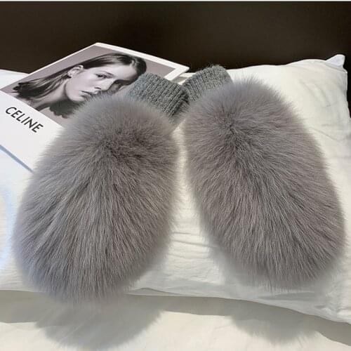 2019 New Arrival Women Winter Thick Warm Real Fox Fur Gloves Fashion Mitten Lady High Quality S7325