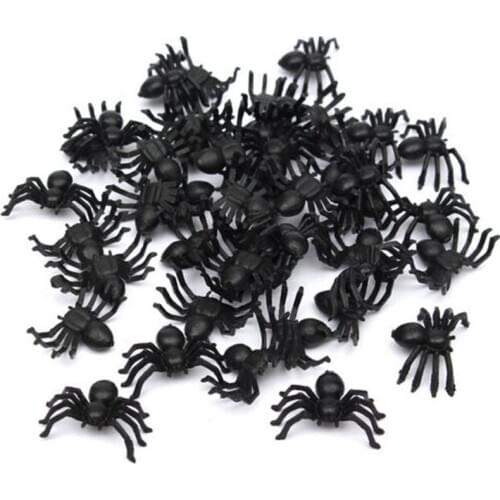 50x Plastic Black Spider Trick Toy Halloween Haunted House Prop Decor
