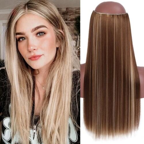 MSTN Clip In Halo Straight Hair Extensions Ombre Synthetic Natural Black Blonde Pink One Piece False Hairpiece Fake Hair Piece
