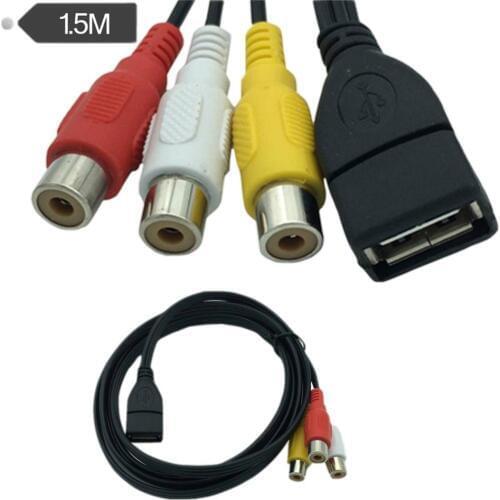 USB A Female Socket to 3x RCA Phono Female Jack Video A/V AV Camcorder Adapter Audio Video Cord Set-top Box Lead 5FT