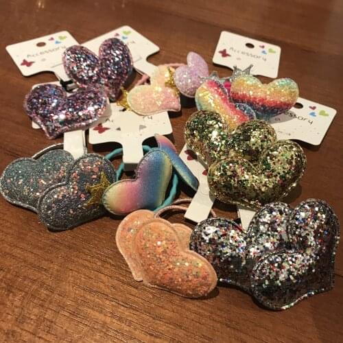 2PCS/Set New Design Heart Cartoon Elastic Hair Bands Sequins Shining Rubber Ropes For Girls BB Hair Accessories Head Wear