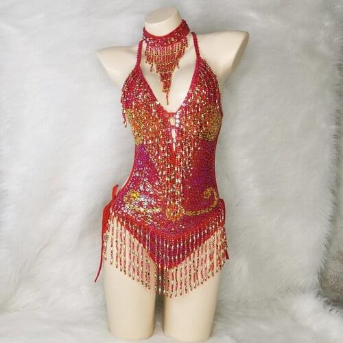 Sexy Samba Carnival Costumes Beading Sequin One-Piece Bodysuit Swimsuit Outfit Stage Performance Rave EDC Party Club Wear