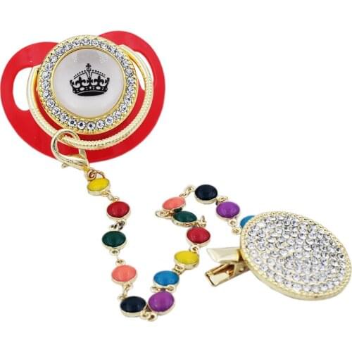 Pacifier Clips Baby Goods Crown Pacifier Holder Luxury Popular Pacifier Chain Custom Baby Feeding Adult Baby Pacifier chupetes