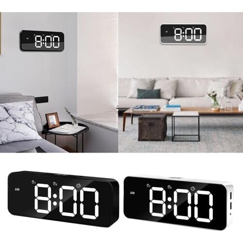 Modern Mirror Desk Wall Clock Bedroom Home Office 3 Levels Adjustable Brightness