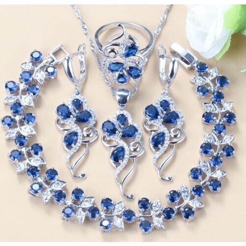 Bridal Wedding jewelry Blue Cubic Zirconia Earrings/Pendant/Necklace/Bracelet/Ring Jewelry Sets For Women