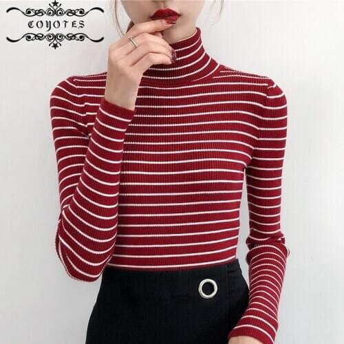 Sweaters Pullovers Women Striped Turtleneck Sweater Womens Korean Style Pullover Elegant Simple Trendy Leisure All-match Chic