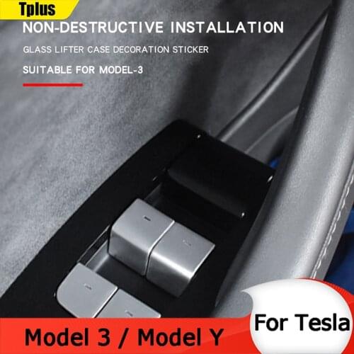 Tplus Door Glass Lifter Aluminum Alloy Button Sticker For Tesla Model 3 / Y Decorative Interior Sequin Accessories