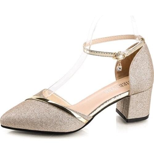 Summer New Pumps Women Shoes Fashion Word Buckle Female High Heels Korean Thick Heel