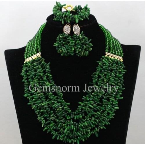 Nigerian Green Coral Beads Wedding Jewelry Set Indian Women Necklace Earrings Bracelet Jewelry Set New Free Shipping CNR406