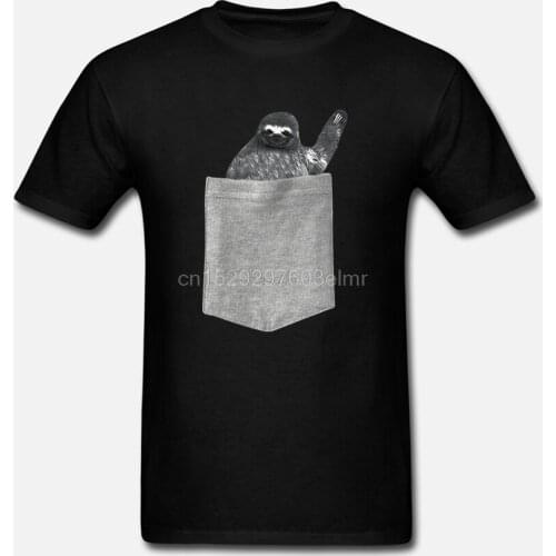 Funny Men t shirt white t-shirt tshirts Black tee Pocket Sloth T Shirt Cute Funny Peeking Animal Tee With Print in the Pocket