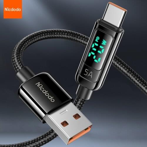 USB Cables Mcdodo 5A QC 3.0 LED Display Type C Phone Charger USB A to Type-C Fast Charging Cord for Huawei P40 Samsung Xiaomi 11