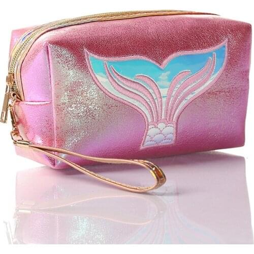 FUDEAM Leather Mermaid Tail Women Cosmetic Bag Toiletries Storage Organize Travel Waterproof MakeUp Bag Female Eyebrow Pen Pouch