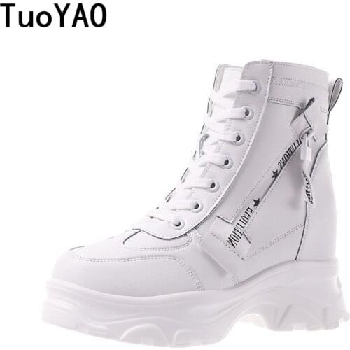 Women Thick Sole Winter Ankle Boots 2021 Luxury Platform Casual Boots Womens 7.5cm High Heels Wedge Boots Shoes Woman Sneakers