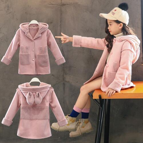 2019 Girl Kids Winter Cashmere Coat Girls Baby Fashion Hooded thickened Long Coats Kids Children Warm Jacket