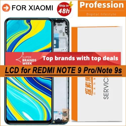 100% Original 6.67'' IPS Display for Xiaomi Redmi Note 9 Pro LCD Touch Screen Note 9s Digitizer Repair Parts + Service Pack