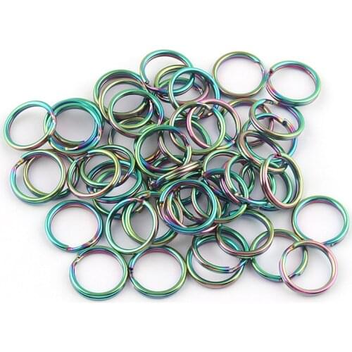 12mm Rainbow Round Split Key Rings Key Chain Jewelry Charm Clasp Supplies,Small Jump O Rings Loop Metal Key Ring Pendant 50Pcs