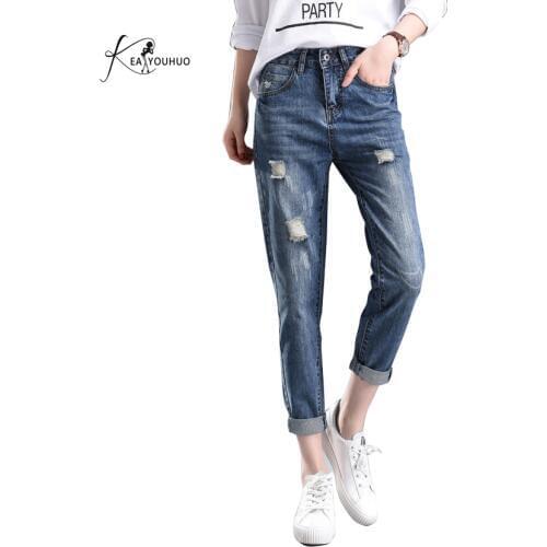 2020 Summer High Waist Mom Jeans Solid Wash Ripped Boyfriend Jeans For Women Skinny Jeans Woman Plus Size Denim Pencil Female