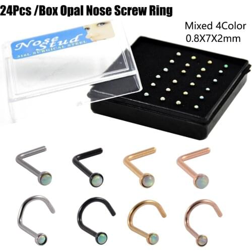24Pcs Mixed 4Colors Nariz Opal Nose Rings L Nose Piercings Nez Studs Nostril Screw Nose Pin Nose Earring Body Jewelry Piercing