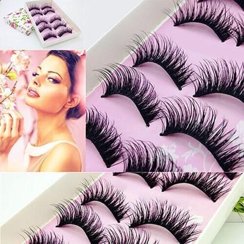5Pairs Natural Long Cross Makeup Thick Fake Lashes Stage Party False Eyelashes