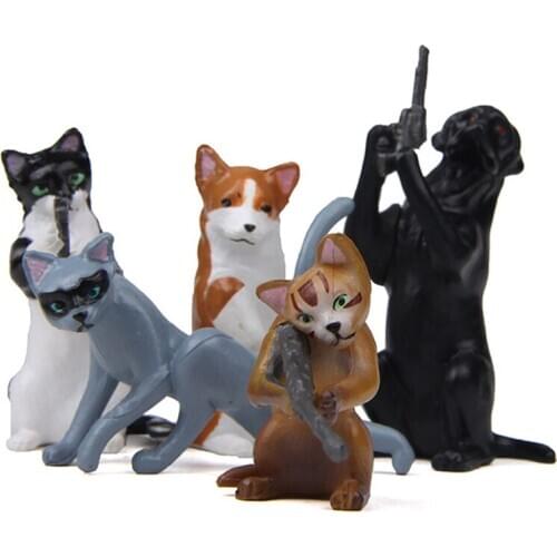 5Pcs/Sets Cartoon Special Agent 007 Gun Dog Cat Action Figures Statue Decoration Sculpture Landscape Desk Ornament Toys Gifts