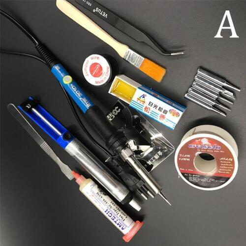 60W 220V EU Electric Adjustable Temperature Welding Solder Soldering Iron Welding Tool with 5pcs Iron Tips + Rosin