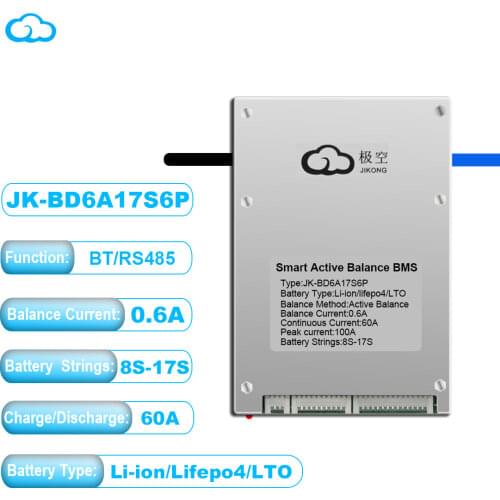 17S 20S 24S 60A 100A Smart Bms with 0.6A Active Balance Battery Protection Board Bluetooth Phone App Li-Ion Lifepo4 Lto