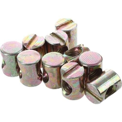 10pcs M6 Barrel Bolts Cross Dowel Slotted Furniture Nut for Beds Crib Chairs