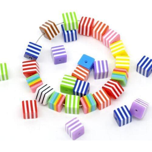 HOT 8*8mm/50pcs 10*10mm/30pcs Mixed color Cube Square Acrylic Stripe Resin Loose Beads Jewelry Making DIY Accessories Findings