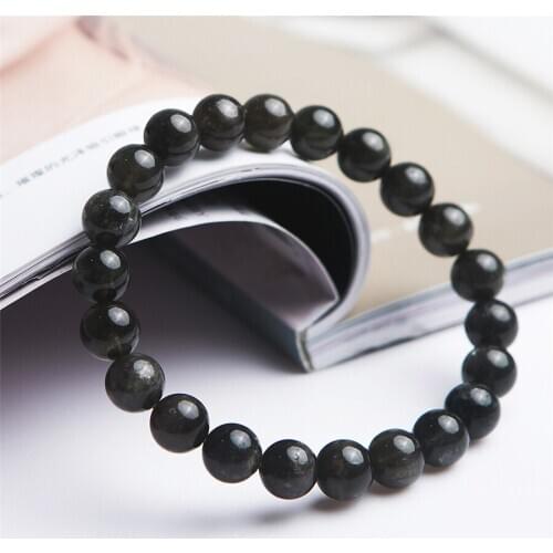 9mm Precious Natural Black Sunstone Moonstone Gems Crystal Stretch Crystal Round Bead Bracelets For Women Men AAAAA