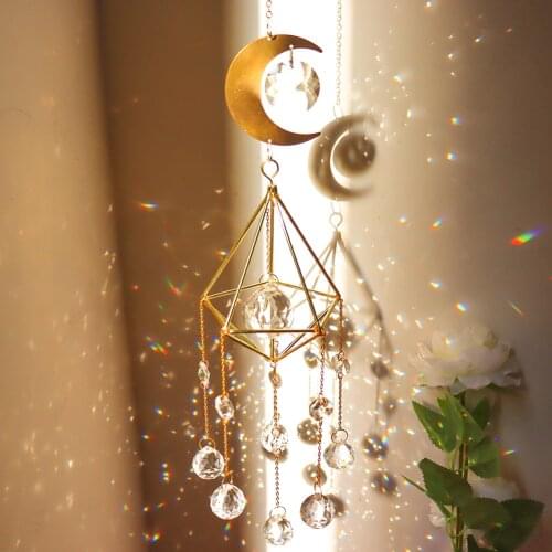 Crystal Windchimes Moon Pendant Sun Catchers Garden Window Wedding Curtain Chandelier Rainbow Maker Home Garden Decoration