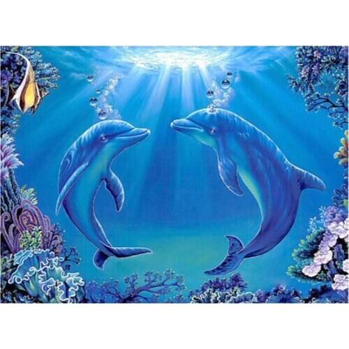 5D Full Square Animal Dolphin Kiss Diamond Painting Cross Stitch Mosaic Embroidery Pattern Rhinestone Home Decor FC877
