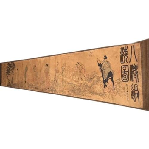China Ancient Picture Paper Long Scroll Painting The Eight Immortals Crossing The Sea
