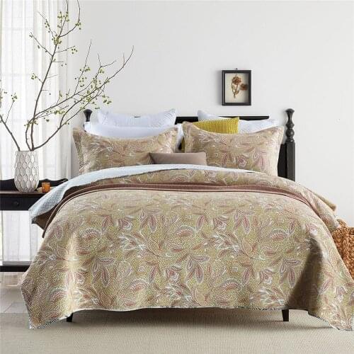 CHAUSUB Cotton Quilt Set 3pcs Paisley Print Bedspread on the Bed Covers Pillowcase Queen Size Summer Blanket for Double Coverlet