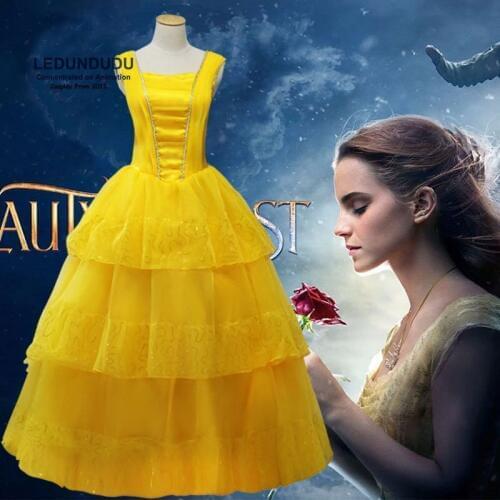 2017 Cartoon Movie Beauty and the Beast Cosplay Costumes Adult Women Fancy Party Dress Princess Belle Summer Dress Suits