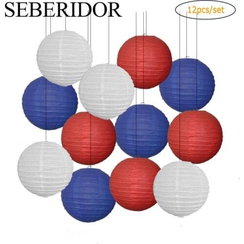 Red Blue White 15 Colors Hanging Round Paper Ball Lantern 6" 8" 12" 16" For Baby Boy Girl Baptism Wedding Birthday Party Decor