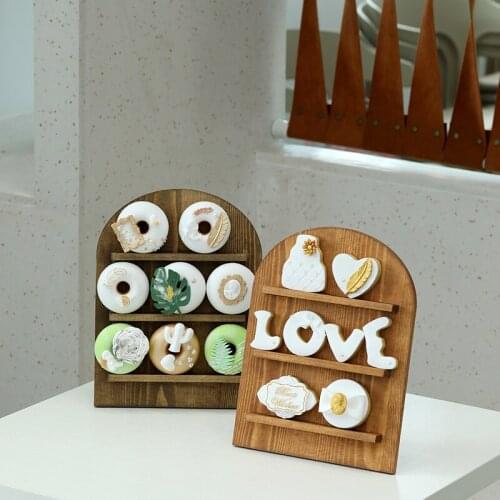 Round Wooden Dounuts Cupcakes Display Racks Baking Bread Candy Holder Plates for Party Tableware Bakeware