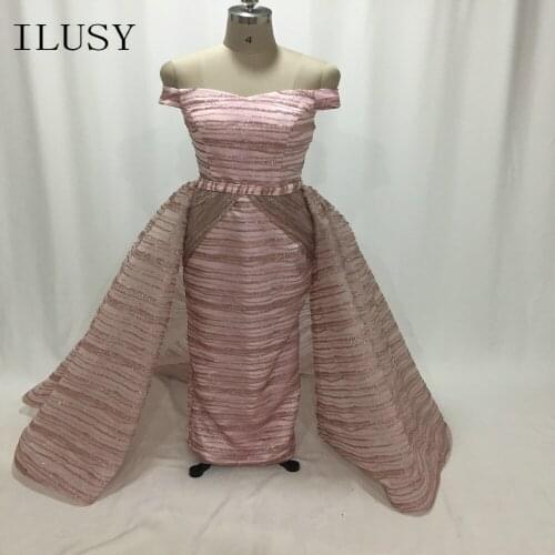 ILUSY Cute Evening Dresses Glitter Striped Evening Gowns With Removable Overskirt Bling Bling Vestidos De Fiesta Largos