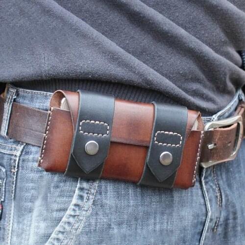 Men Waist Packs EDC Genuine Leather Customized Large Capacity Vintage 6.3 Inch Phone Bag Card Holder Coin Purse Mans Gift